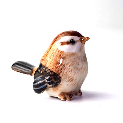 Handmade Ceramic Bird Figurine, Shelf Decor for Bird Lovers | Hand-painted ceramic, brown, 1.3 in tall, for bookshelf, nursery shelf or windowsill, gift for bird watchers