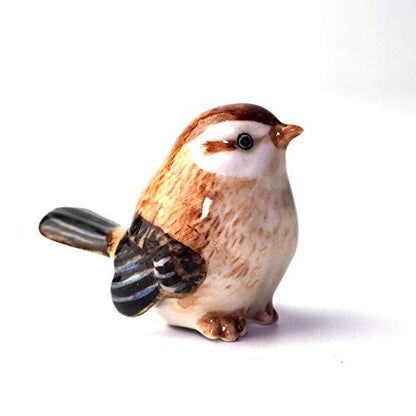 Handmade Ceramic Bird Figurine, Shelf Decor for Bird Lovers | Hand-painted ceramic, brown, 1.3 in tall, for bookshelf, nursery shelf or windowsill, gift for bird watchers