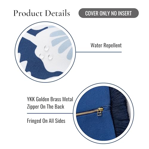 Hofdeco Premium Coastal Patio Indoor Outdoor Throw Pillow Cover Only, 20"x20" Water Repellent for Backyard, Couch, Navy Baby Blue Print Tropical Hisbucs Flowers - color: Navy Baby Blue Tropical Hisbucs Flowers 20"x20"