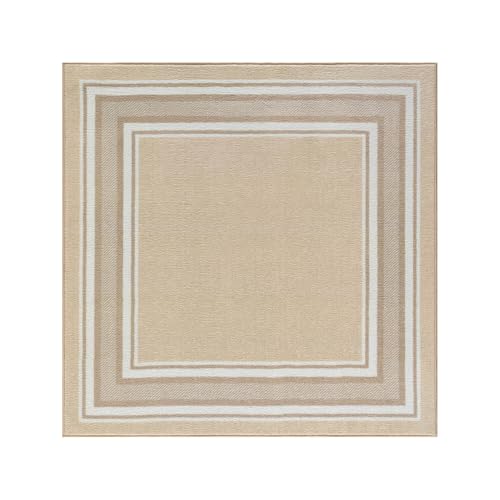 Beverly Rug Non Slip Area Rugs 3x3 Modern Bordered Non Skid Rubber Backing Soft Area Rug for Living Dining Room Easy to Clean Non Shedding Kitchen Bedroom Indoor Carpet 3 x 3 Beige - color: Beige, size: 3' x 3' (Square)