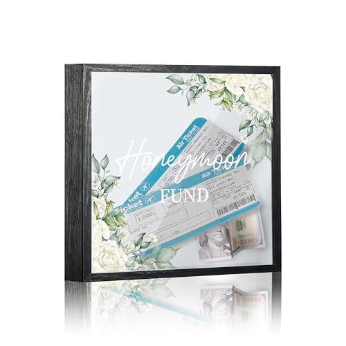 Honeymoon Fund Box, 8×8 Wedding Shadow Box Frame with Slot, Greenery Floral Wedding Money Saving Decoration for Reception Bridal Shower, Travel Fund Memory Keepsake Gift for Newlyweds -A15 - size: 8×8 greenery floral