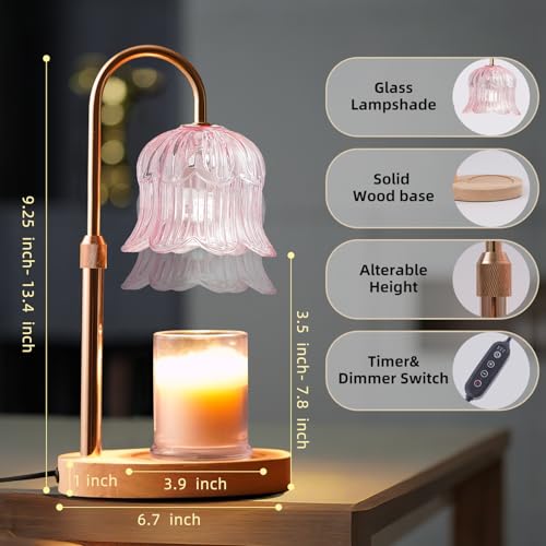 Candle Warmer Lamp with Timer: Flower Shape Wax Lamp Candles No Flame Home Decor Pink Candles Warming Lights - color: Pink