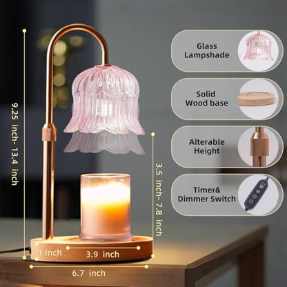 Candle Warmer Lamp with Timer: Flower Shape Wax Lamp Candles No Flame Home Decor Pink Candles Warming Lights - color: Pink