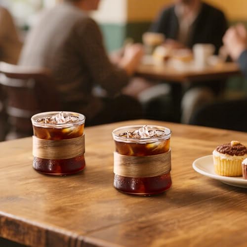PARACITY Espresso Glasses Set of 2, 11.8 oz Clear Cups with Wooden Rings | Borosilicate bodies handle hot and cold drinks; removable sleeves help shield hands during latte, cappuccino or tea service - size: 11.8 Ounces (2 pack)