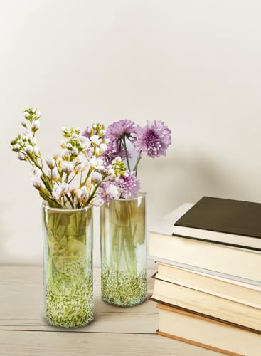 Serene Spaces Living 8" Speckled Green Glass Bud Vases, Tall & Slender Floral Vase, Perfect for Floral Arrangements at Home, Office, Wedding Tablescapes, Celebratory Events, Set of 4 - size: Large - Set of 4