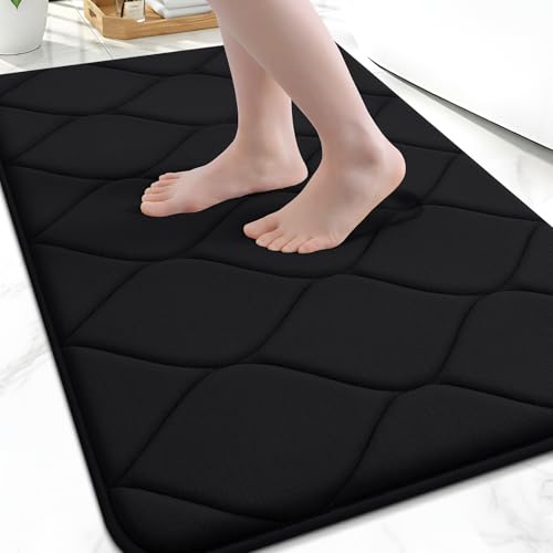 Smiry Memory Foam Bath Mat 32x20, Ultra Soft Absorbent Bathroom Rugs | Black, Plush Quick Dry and Machine Washable Cushion Bath Mats for Bathroom, Shower, Tub & Home Decor - color: Black, size: 32"x20"