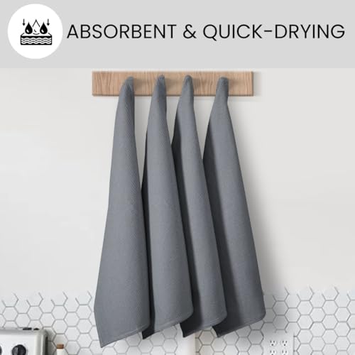 Waffle Kitchen Towels Large 16x26 inch 100% Cotton Set of 4 - Soft Absorbent Washable Tea Towel for Kitchen - Dish Cloths Quick Drying - 320 GSM Quality Dish Towel Grey - color: Grey