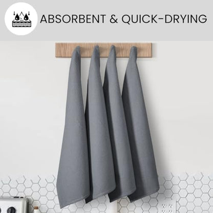 Waffle Kitchen Towels Large 16x26 inch 100% Cotton Set of 4 - Soft Absorbent Washable Tea Towel for Kitchen - Dish Cloths Quick Drying - 320 GSM Quality Dish Towel Grey - color: Grey