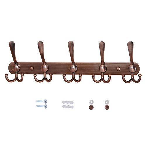 Wall Mounted Coat Rack - 5 Tri Hooks, Heavy Duty, Stainless Steel, Metal Coat Hook Rail for Coat Hat Towel Purse Robes Mudroom Bathroom Entryway,Antique Copper - color: Antique Copper, size: L=16" (1 Pcs)
