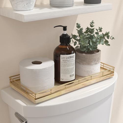 Oak Bathroom Toilet Tank Tray, 13" Wood Back of Toilet Paper Storage Tank Topper Basket, Vanity Tray for Perfume Makeup Candle Toiletry Organizer for Kitchen Coffee Table Natural Tray Decor - color: Natural, size: 13" x 6.5" x 1.5"