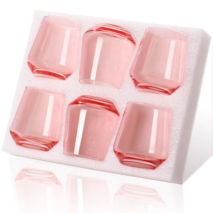 Physkoa Pink Stemless Wine Glasses Set of 6-17 oz Hand-Blown Crystal Pink Glassware with no Stem, Wedding, Birthday Gifts for Women Her Wine Lovers - color: Stemless Pink