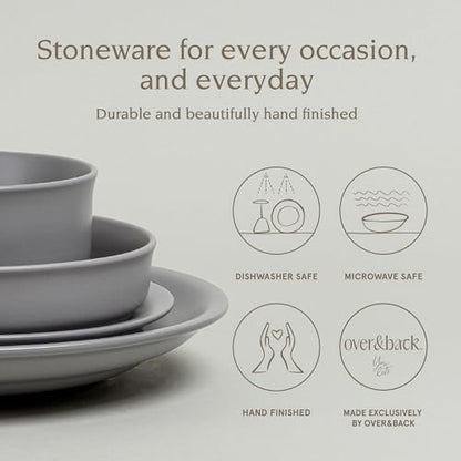 over&back Rim Dinnerware Set - Stoneware Dishes - Comes with 4 Dinner Plates, Salad Plates, Cereal Bowls, and Dinner Bowls - 16-Piece All-Occasion Place Settings - Serves Four - Semi-Matte Charcoal - color: Charcoal, size: Dinner Set | 16 Pieces