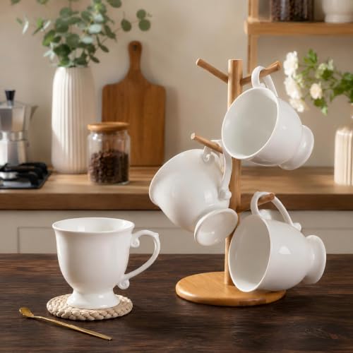 18 Oz Fine Bone China Coffee Mugs Set of 4 | Elegant Royal Goblet Coffee Cups with Handles, Large Tea Mugs for Latte, Cappuccino, Hot Beverages, Housewarming Wedding Gift - color: 4Pcs Goblet Style