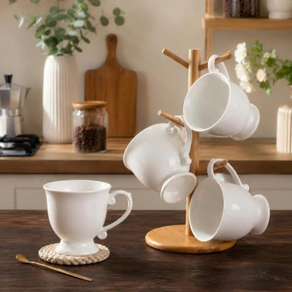 18 Oz Fine Bone China Coffee Mugs Set of 4 | Elegant Royal Goblet Coffee Cups with Handles, Large Tea Mugs for Latte, Cappuccino, Hot Beverages, Housewarming Wedding Gift - color: 4Pcs Goblet Style