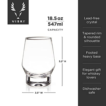 Viski Whiskey Glasses with Heavy Footed Base - Crystal Tumblers for Scotch, Bourbon, Cocktails - 18.5 Oz Set of 2 - style: Heavy Footed Whiskey Glasses