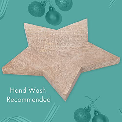 Mary Square Natural Brown Star 13.25 x 13 Mango Wood Christmas Cheese Cutting Board - style: Star
