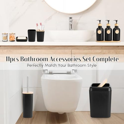 XLHOMO Black Bathroom Accessories Set 17PCS Bathroom Set with 3PCS Soap Dispenser Bathroom Accessory Set Black Trash Can for Bathroom Decor - size: Bath Set, style: Black