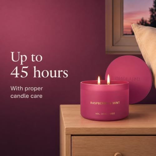Hidden Label Raspberry Mint Scented Candle, 10 oz 2-Wick | Soy wax jar candle, up to 45 hours, fruity fresh scent for bedroom, bathroom, kitchen and candle gifting - color: Raspberry Mint