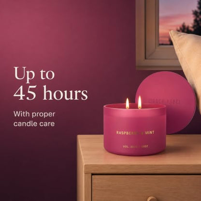 Hidden Label Raspberry Mint Scented Candle, 10 oz 2-Wick | Soy wax jar candle, up to 45 hours, fruity fresh scent for bedroom, bathroom, kitchen and candle gifting - color: Raspberry Mint
