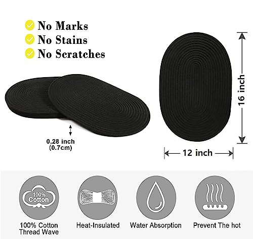 Oval Woven Placemats Set of 4, Rattan Placemats 12x16 Inch Cotton Wicker Placemats Farmhouse Boho Circle Braided Heat Resistant Outdoor Placemats Patio Table Place Mats (Black) - color: Black, size: Oval Set of 4