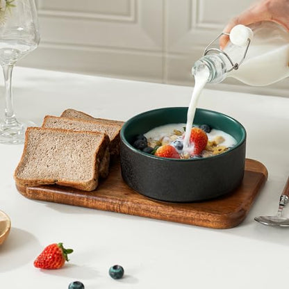 Stoneware Cereal & Soup Bowls Set of 4, 6 Inch, Matte Green | Matte Glaze Ceramic, For Breakfast & Oatmeal, Microwave Safe, Dishwasher Safe - color: Green, size: Cereal Bowls Set (4PCS)