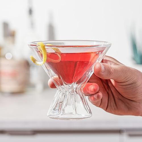 Viski Double Walled Cocktail Glasses - Insulated Martini Glasses with Cut Crystal Design - Dishwasher Safe Borosilicate Glass 8.5oz Set of 2 - style: Double-Walled Martini Glasses