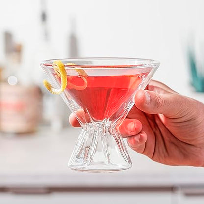 Viski Double Walled Cocktail Glasses - Insulated Martini Glasses with Cut Crystal Design - Dishwasher Safe Borosilicate Glass 8.5oz Set of 2 - style: Double-Walled Martini Glasses