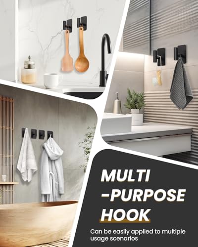 Heavy Duty Adhesive Hooks - 26lb Max, Sticky Wall Hooks Waterproof Stainless Steel for Hanging Towel, Coat, Robe, Towel Hooks Stick on Bathroom, Kitchen, Shower, Door (Black, 4 Pack) - color: Black-Cylinder4