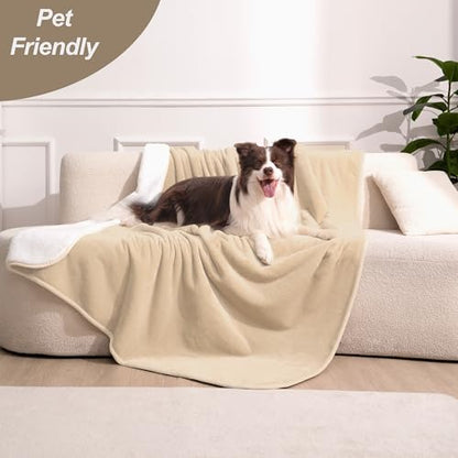 gogobunny Waterproof Bed Blanket, Reversible Sherpa Fleece Throw Blanket for Dog Puppy Cat, Furniture Cover Protects Bed Couch Sofa from Liquid Pee and Pet Fur (Beige, 25x35 inches) - color: Beige, size: 25x35 inches