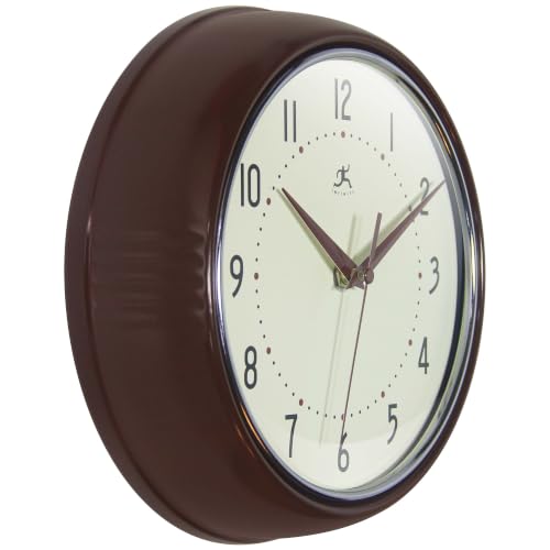 Infinity Instruments Retro Round Metal Wall Clock, Mahogany, 9.5" - color: Mahogany, size: 9.5 Inch