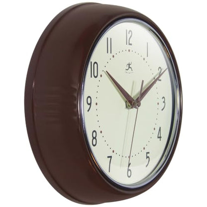 Infinity Instruments Retro Round Metal Wall Clock, Mahogany, 9.5" - color: Mahogany, size: 9.5 Inch