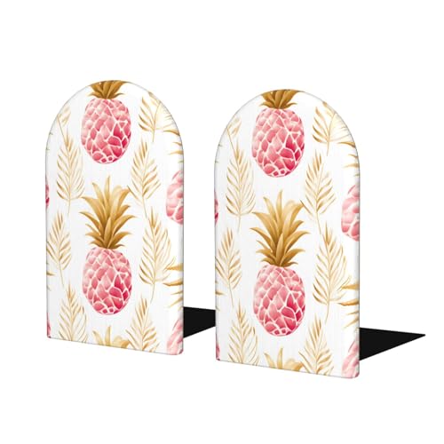 Cute Pineapple Fruit Wooden Bookends for Shelves Decorative Book Ends Universal Book Organizer Holder for Office, Heavy Books, Vinyl Records - color: Cute Pineapple Fruit