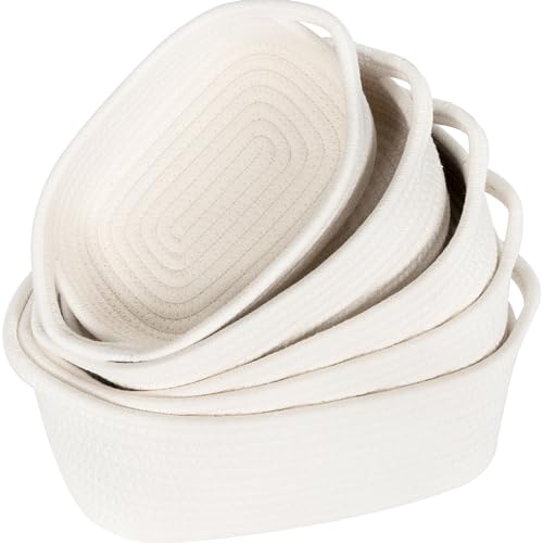 5-Piece Small Decorative Woven Storage Baskets Set for Shelves, Bathroom, Pantry and Nightstand Organizer, Catch All Tray for Organizing Gifts, Dog and Cat Toys, Creamy White - color: Creamy White