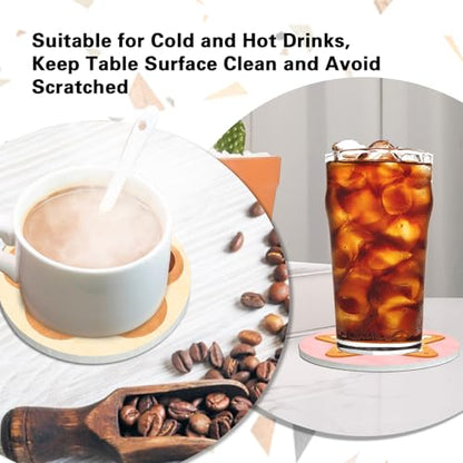 Sweet Dessert Ceramic Coasters with Holder Set of 6 | Donut Cookie Absorbent Drink Cup Mat for Coffee Table Protection, 4'' Bakery Cafe Home Kitchen Decor Housewarming Gifts