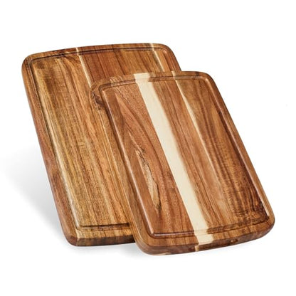 Sonder LA Doheny Duo Small Acacia Wood Cutting Board Set, 14x10x1 & 12x8x1" | Non-toxic, Edge Grain, Juice Groove, Thickness Prevents Warping, Compact Daily Use, Built-in Handles, Gift Box, 3 lbs & 2 lbs - color: Doheny | Acacia | Edge Grain