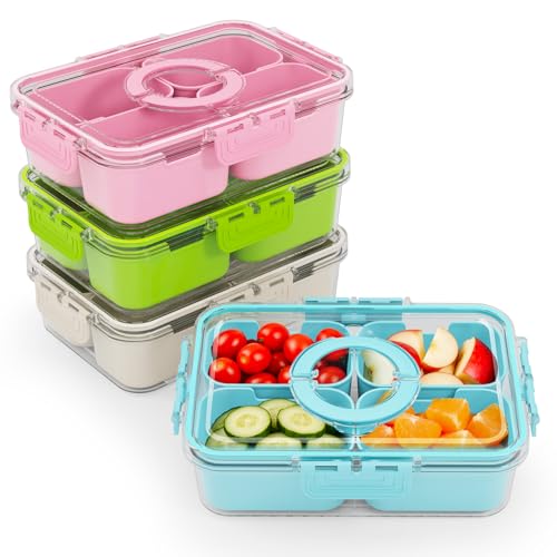 Small Snack Box Containers for Adults Men Women with 4 Compartments,Reusable Bento Box Adult Food Trays for Fruit,Charcuterie,Blue Lunch Box Divided Serving Tray with Lid and Handle for Work Travel - color: Blue 4 Compartments with Handle (1pcs)