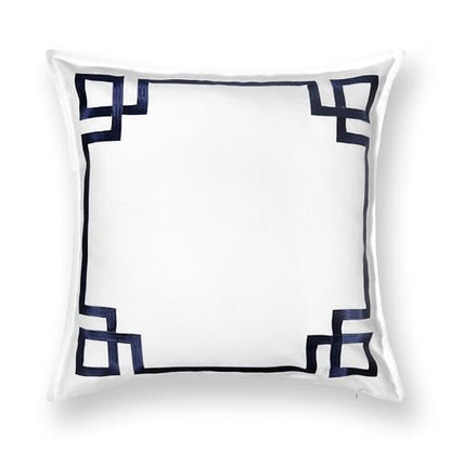 Hofdeco Premium Coastal Patio Indoor Outdoor Throw Pillow Cover Only, 20"x20" Water Repellent for Backyard, Couch, Navy Blue Embroidered Frame Greek Key - color: Navy Blue Frame Greek Key 20"x20"