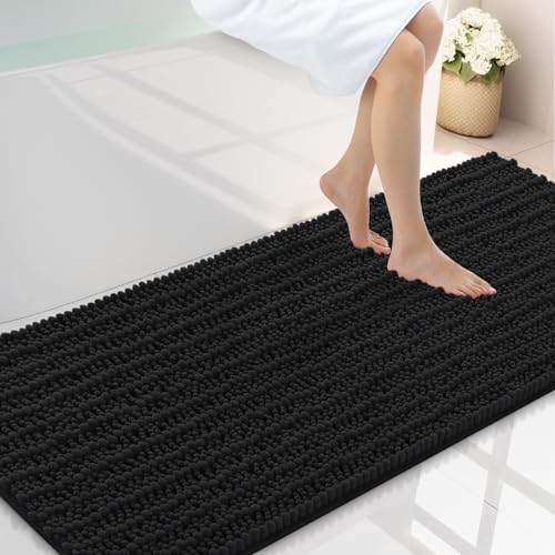 Smiry Bathroom Rugs 59X24, Extra Soft Rubber Backing Chenille Bath Mats | Black Machine Washable Non Slip Quick Dry Bath Mats for Bathroom Floor, Tub, Shower, Home Decor Accessories - color: Black, size: 59'' X 24''