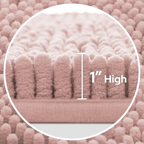 HOMEIDEAS 3 Pieces Bathroom Rugs, Extra Large Ultra Soft Non Slip Absorbent Chenille Toilet Bath Mat Set (Dusty Pink) - color: Dusty Pink, size: 17"x24"+20"x32"+U Shape 20"x24"