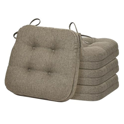baibu Set of 4 Dining Chair Cushions, Dual-Layer Patent Design Memory Foam Kitchen Chair Cushions, Non-Slip Seat Pads with Ties, 16.5 x 16.5 x 3.5in, 4 Pack, Brown - color: Brown, size: 4 Count (Pack of 1)