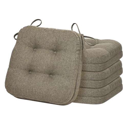 baibu Set of 4 Dining Chair Cushions, Dual-Layer Patent Design Memory Foam Kitchen Chair Cushions, Non-Slip Seat Pads with Ties, 16.5 x 16.5 x 3.5in, 4 Pack, Brown - color: Brown, size: 4 Count (Pack of 1)