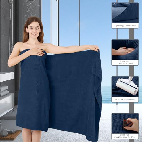 8 Piece Bathroom Towel Set Navy Blue |2 Oversized Large Bath Towels Sheet,2 Hand Towels and 4 Washcloths| 600GSM Ultra Soft Luxury Premium Towel Set Highly Absorbent Quick Dry Hotel Towel Collection - color: Texture Navy Blue, size: 8 Piece Towel Set