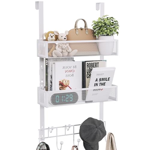 Consumest Over The Door Hooks Organizer - 3 Tier Door Hanger with 9 Coat Hooks & 2 Mesh Basket, Back Storage Organizer Hanging Towels for Bathroom, Bedroom, White - color: White, size: 3 Tier