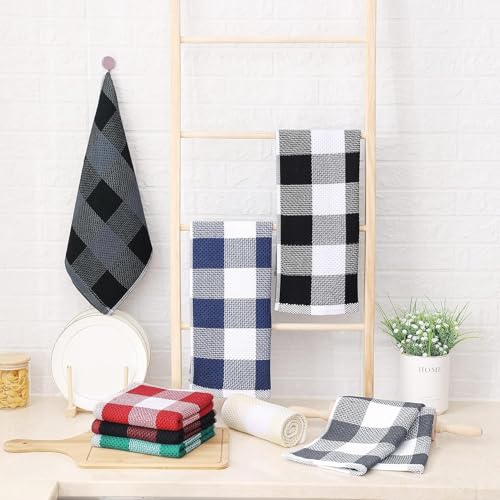 Homaxy Cotton Plaid 12 Pack Kitchen Towels, 13" x 28", White & Black | Waffle Weave, Plaid, Super Soft and Absorbent Dish Towels, Quick Drying, Multi-Purpose - color: White & Black, size: 13 x 28 - 12 Pack