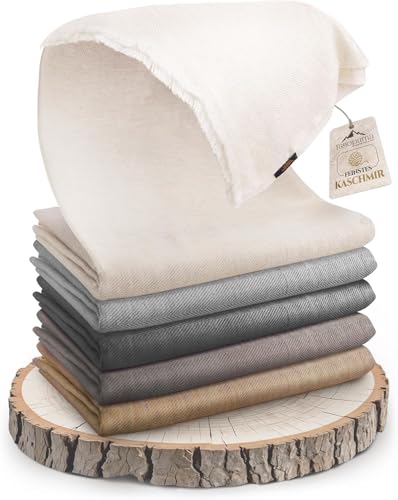 Cashmere Blanket – Hand Woven 100% Pure Wool Throw Blanket, 135 x 270 cm – Fine Herringbone Pattern Cozy, and Soft Blanket for Bed, Sofa, or Couch - Made in Nepal - color: Beige