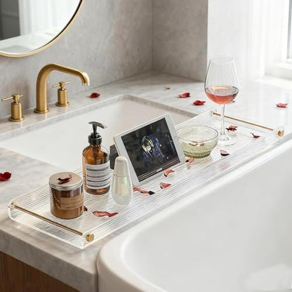 Acrylic Bathtub Tray, NEWRAIN Luxury Bath Caddy Tub Table,Unique House Warming Gifts, New Home, Anniversary and Wedding Gifts for Couple, Bathroom Accessories for Spa or Reading Lite Style