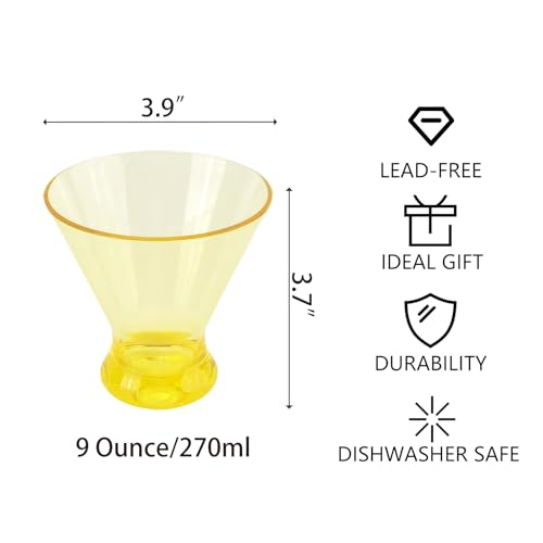 Set of 6 Martini glass 9 oz Stemless Glasses,Heavy Base Stable Cocktail/Drink/Juice/Red Wine Glasses,Fits Ice Cream/Milkshakes,Dishwasher Safe,Ideal Gift for Home Party (Multi color) - color: Multicolor