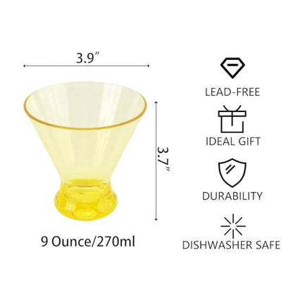 Set of 6 Martini glass 9 oz Stemless Glasses,Heavy Base Stable Cocktail/Drink/Juice/Red Wine Glasses,Fits Ice Cream/Milkshakes,Dishwasher Safe,Ideal Gift for Home Party (Multi color) - color: Multicolor