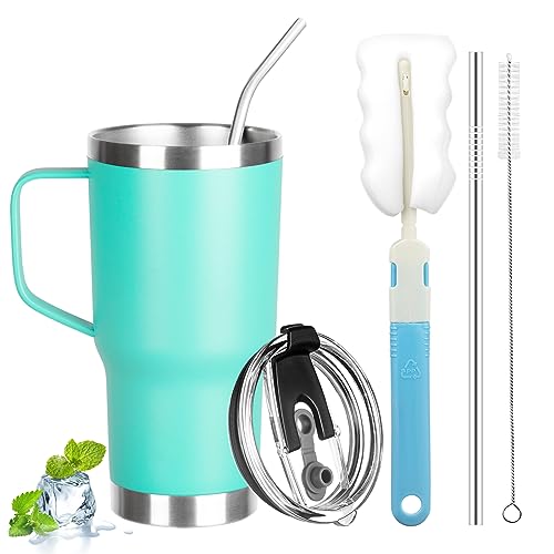 20 oz Tumbler with Handle, Stainless Steel Insulated Tumbler with Lid and Straw, Double Wall Vacuum Coffee Mug Tumbler, Insulated Coffee Thermal Cup for Cold and Hot (Mint Green) - color: Mint Green, size: 20 Ounces
