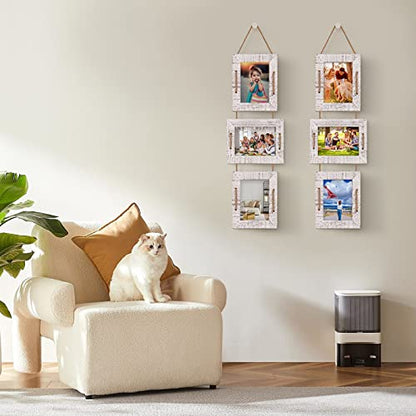 5x7 Collage Picture Frames, 3 Opening, Solid Wood, White, 2 Pack | Wall-Mounted Hanging Design, Displays 4x6 Photos with Mat or 5x7 Photos Without Mat, Three-Opening Layout - color: Rustic White